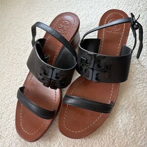 Tory Burch Black and Brown block heel Sandals